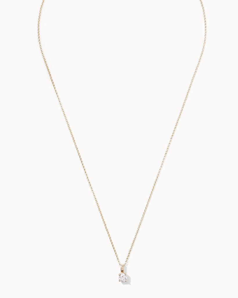 Recycled 9ct solid yellow gold necklace with white round diamond handcrafted in London by Maya Magal London