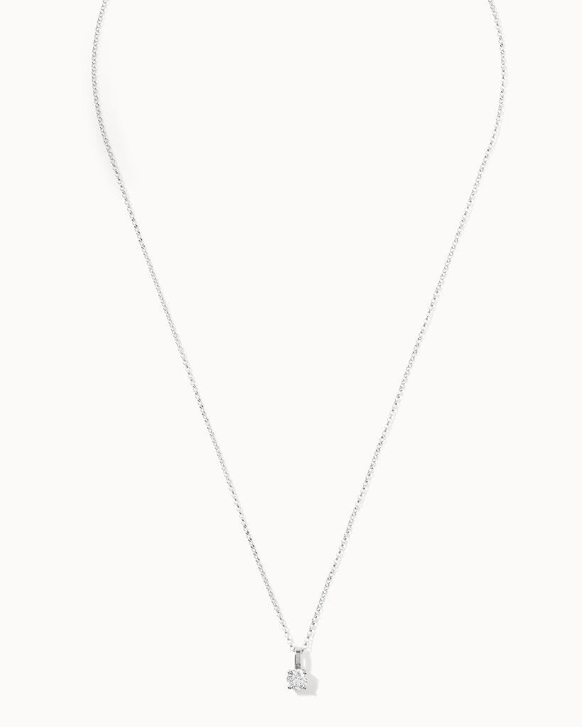 Recycled 9ct solid white gold necklace with white round diamond handcrafted in London by Maya Magal London