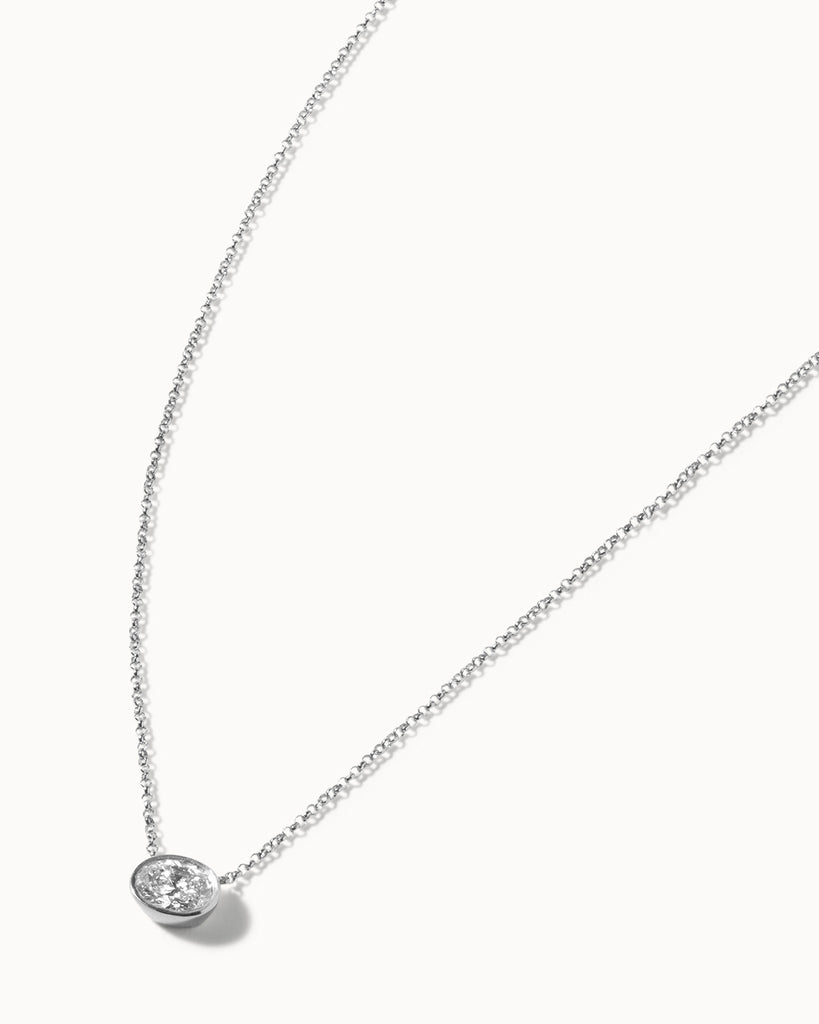 recycled 9ct solid white gold chain with oval cut lab grown white diamond handcrafted in London by Maya Magal