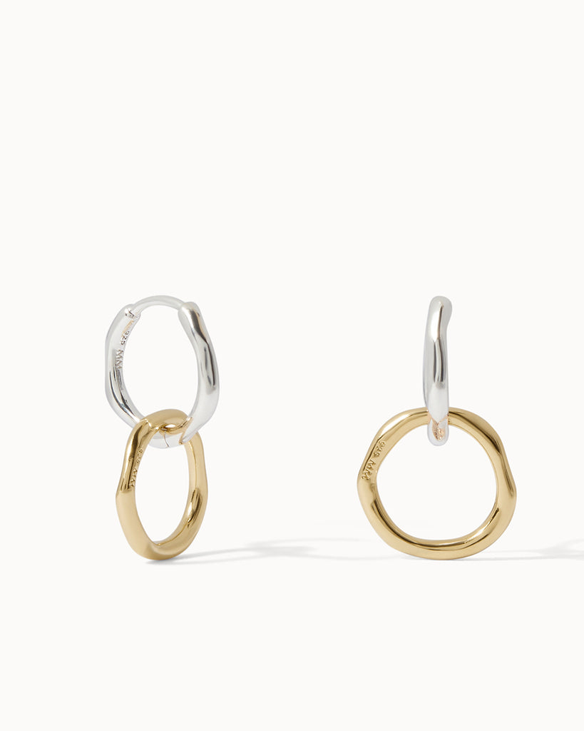 18ct Gold Plated and 925 Recycled Sterling Silver Interlinked Huggie Hoop Earrings handmade in London by Maya Magal modern jewellery brand