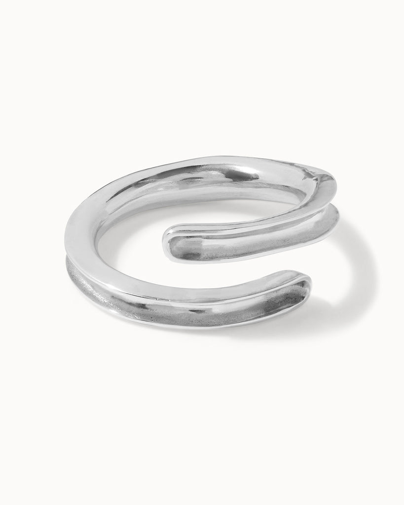 Recycled sterling silver adjustable concave ring handcrafted in London by Maya Magal London