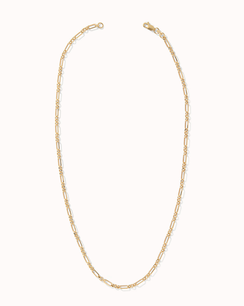 recycled 9ct solid yellow gold figaro chain handcrafted in London by Maya Magal