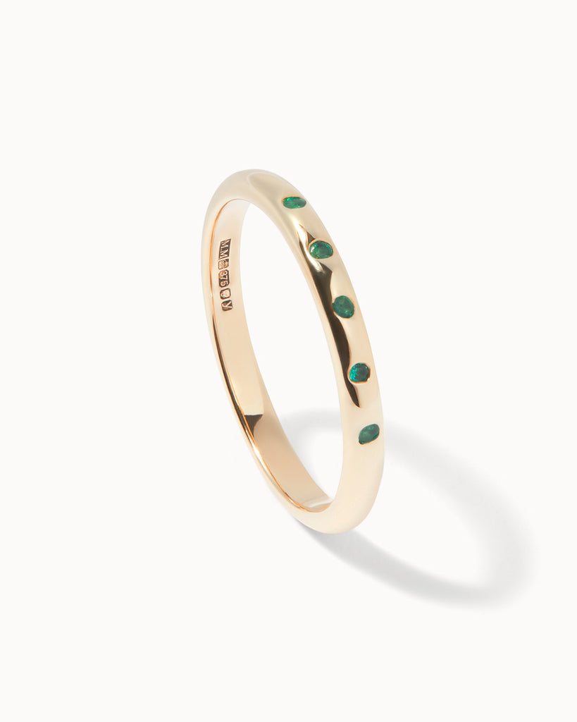 9ct Solid Yellow Gold Five Stone Emerald Ring handmade in London by Maya Magal modern jewellery brand