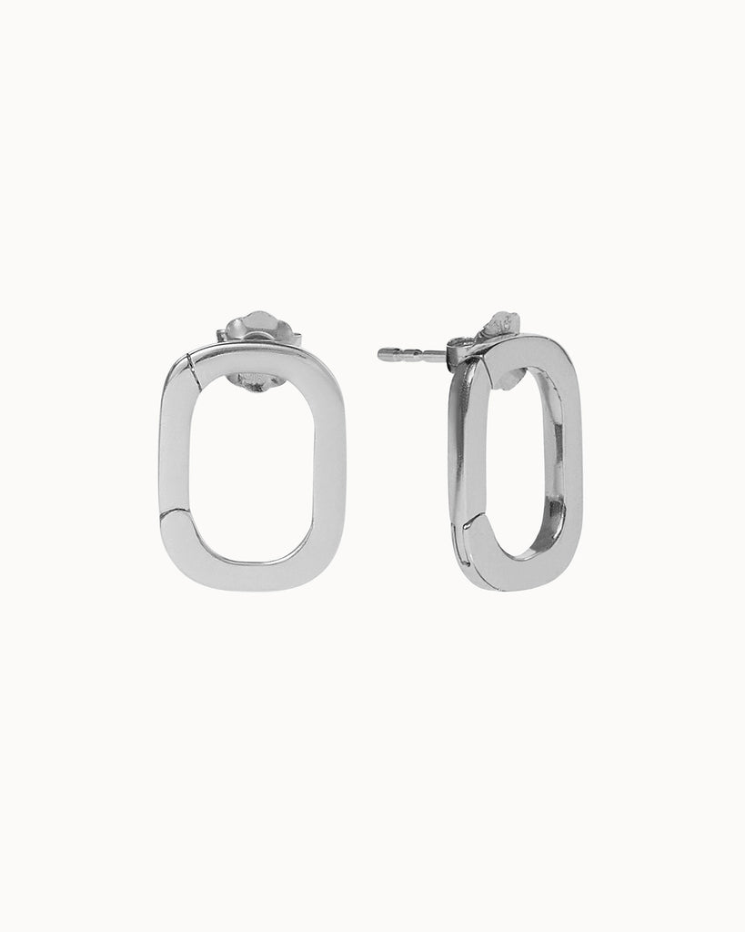 Recycled 925 sterling silver oval hoop earrings handmade in London by Maya Magal London