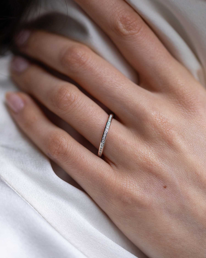 Recycled 9ct Solid White Gold Diamond Eternity Ring with natural diamonds handmade in London by Maya Magal