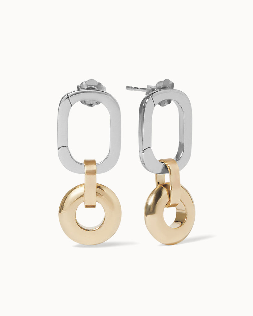 Recycled 925 sterling silver oval hoop earrings with 9ct solid gold open circle charms