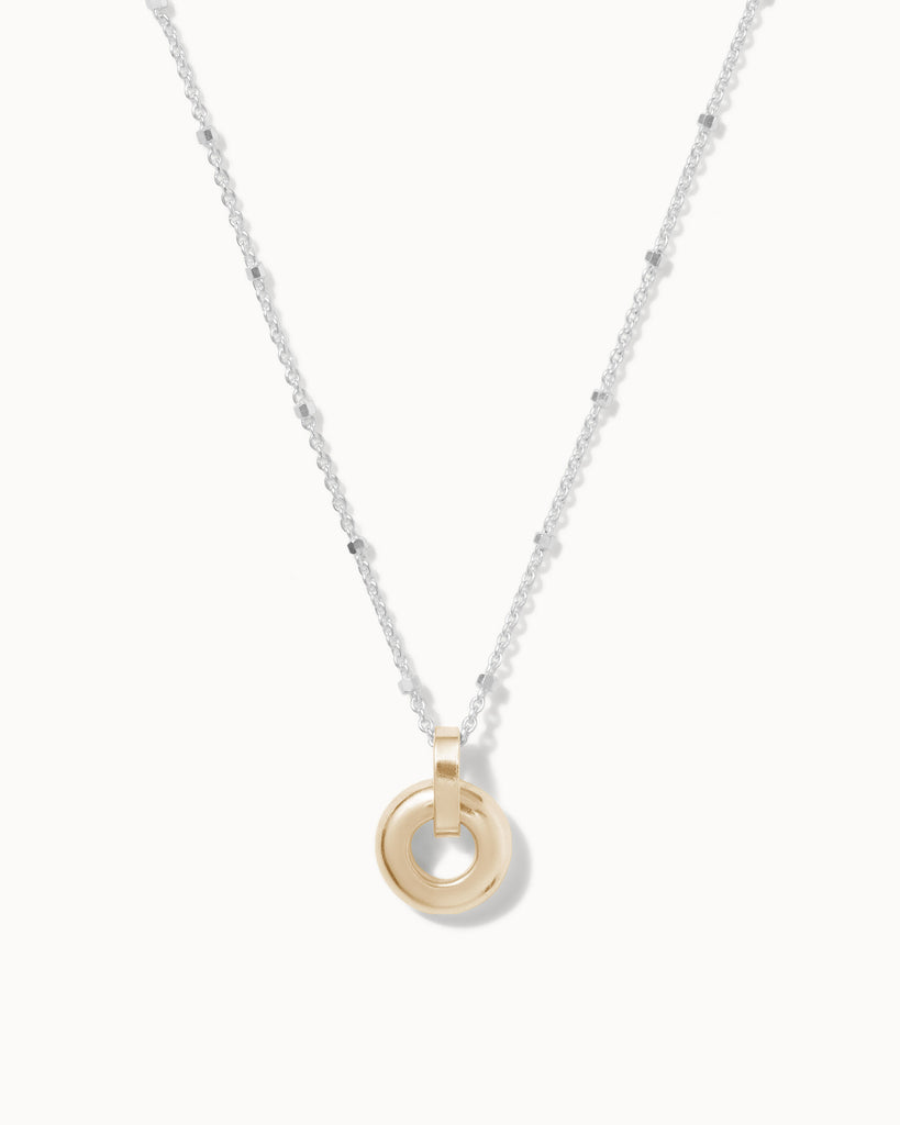 Recycled 925 sterling silver chain with 9ct solid gold open circle charm handmade in London by Maya Magal London