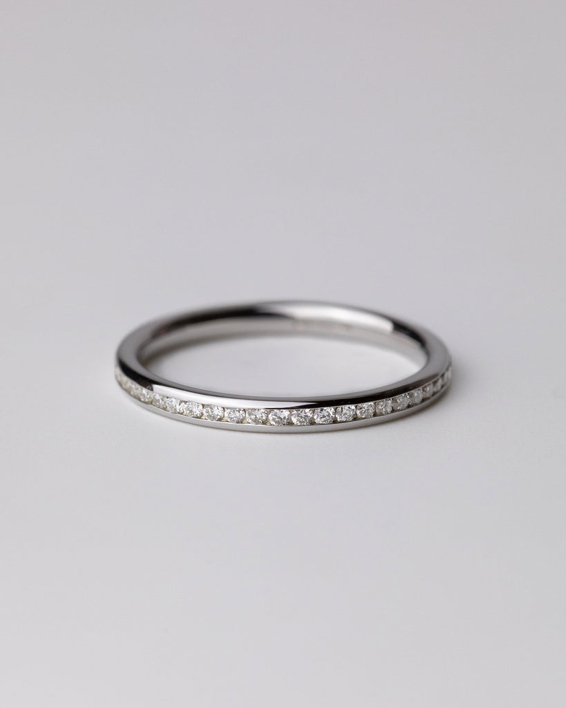 Recycled 9ct Solid White Gold Diamond Half Eternity Ring with natural diamonds handmade in London by Maya Magal