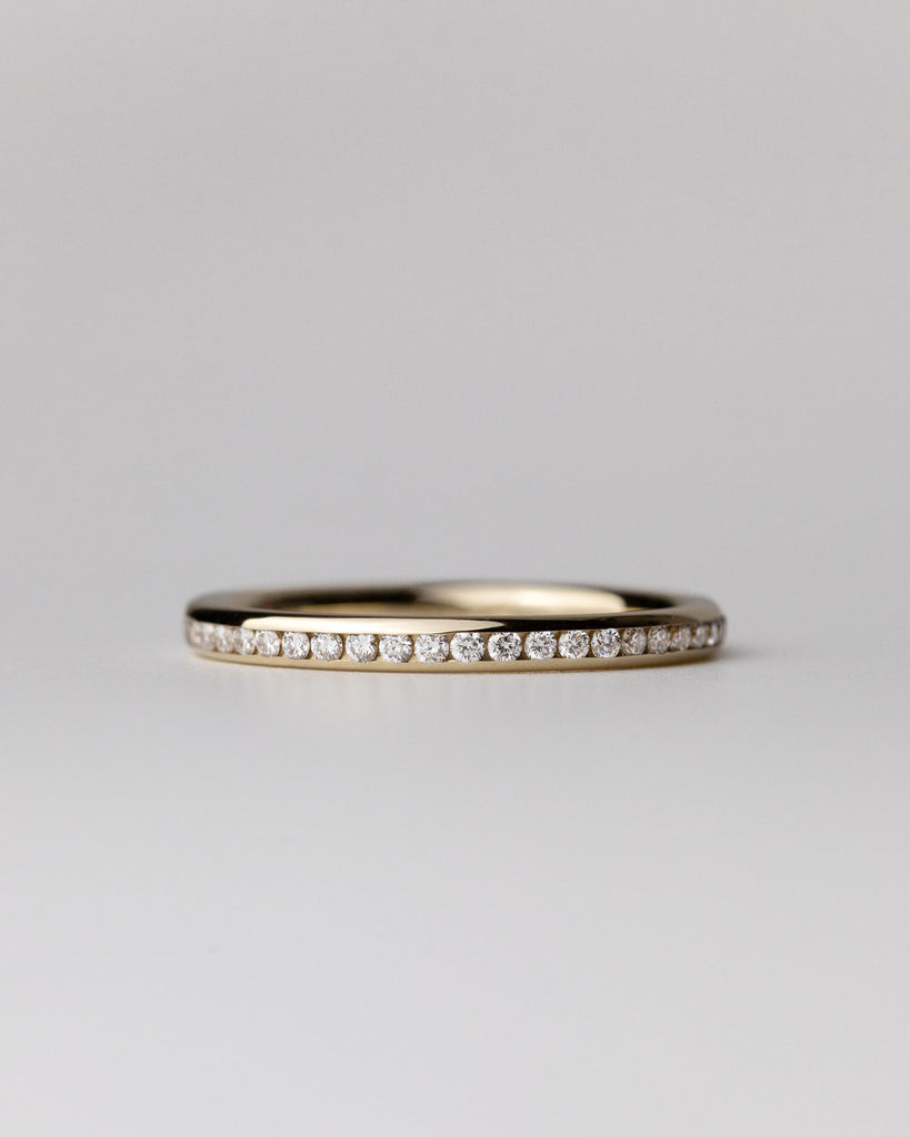 Recycled 9ct Solid Yellow Gold Diamond Eternity Ring with natural diamonds handmade in London by Maya Magal