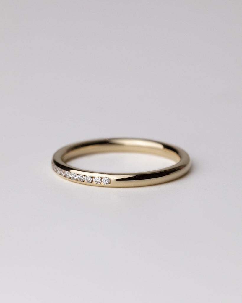 Recycled 9ct Solid Yellow Gold Diamond Half Eternity Ring with natural diamonds handmade in London by Maya Magal