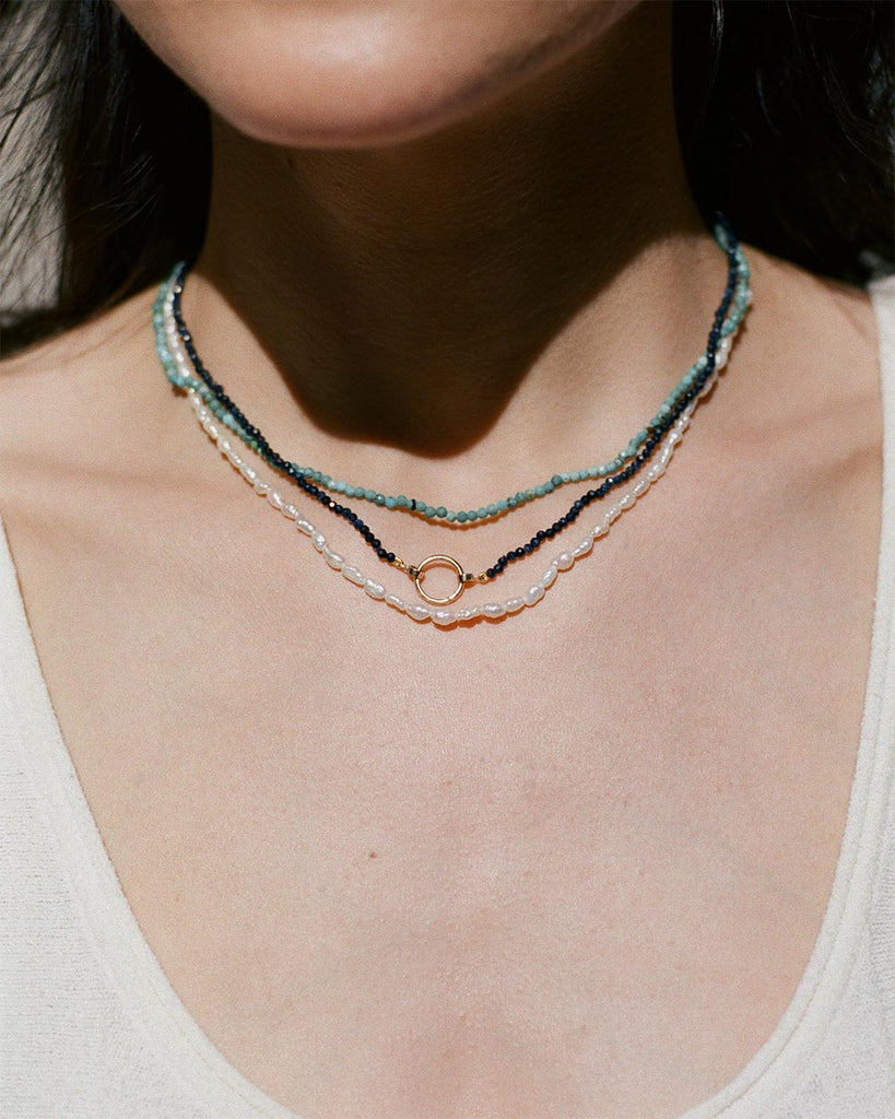 turquoise beaded necklace handstrung on silk thread handcrafted in London with 925 sterling silver by Maya Magal London