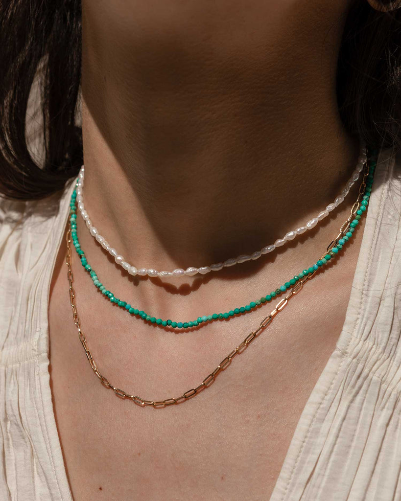 turquoise beaded necklace handstrung on silk thread handcrafted in London with 925 sterling silver by Maya Magal London