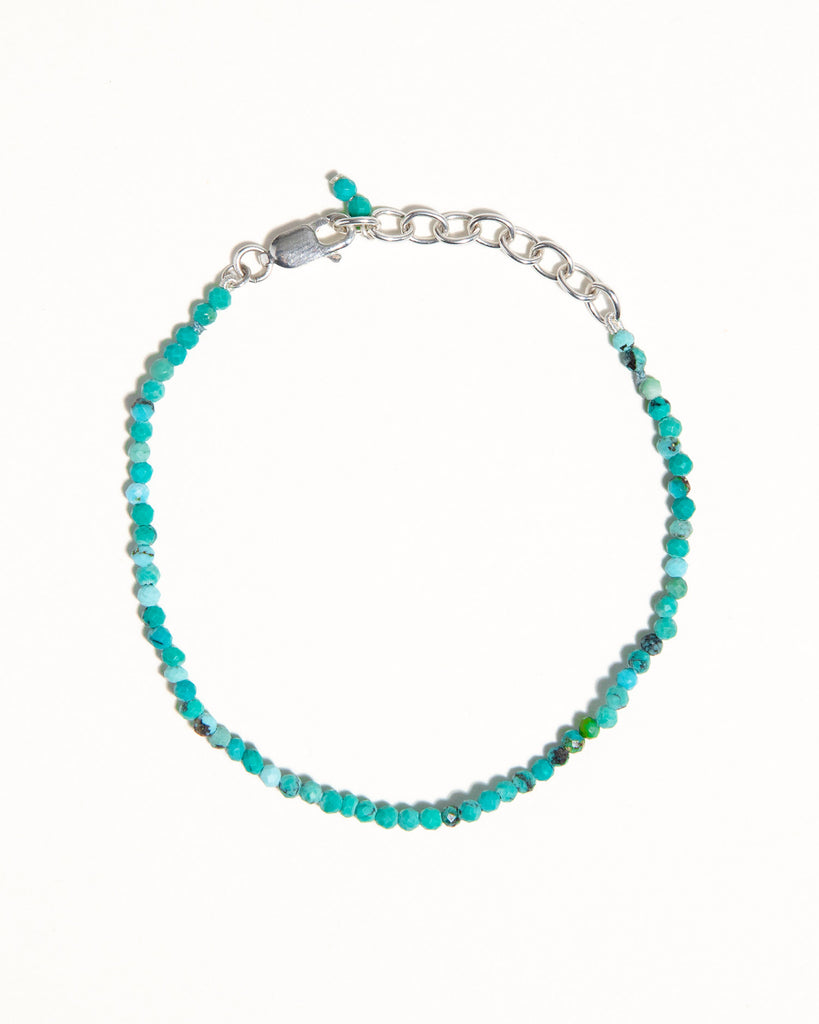 turquoise beaded bracelet handstrung on silk thread handcrafted in London with 925 sterling silver by Maya Magal London