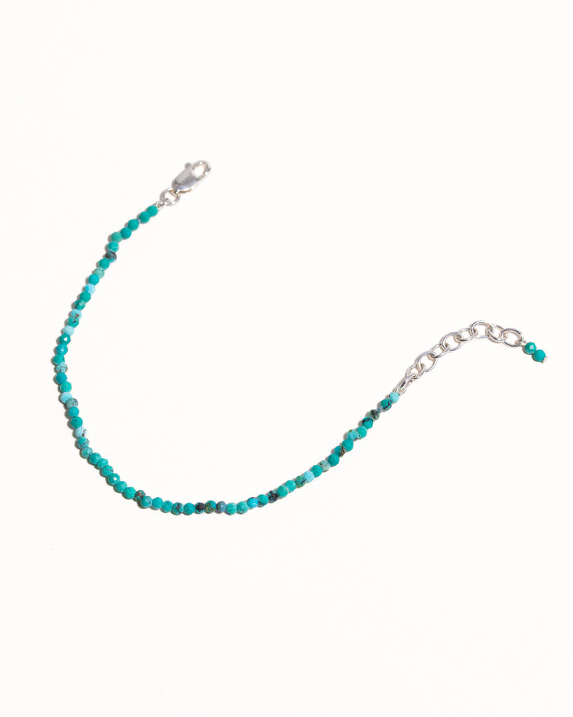 turquoise beaded bracelet handstrung on silk thread handcrafted in London with 925 sterling silver by Maya Magal London