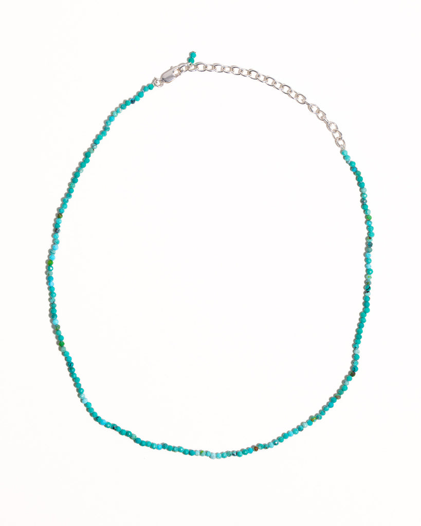 turquoise beaded necklace handstrung on silk thread handcrafted in London with 925 sterling silver by Maya Magal London