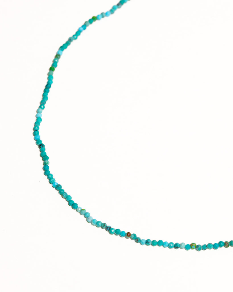 turquoise beaded necklace handstrung on silk thread handcrafted in London with 925 sterling silver by Maya Magal London