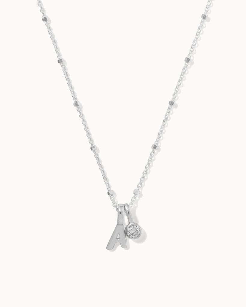 Recycled 925 sterling silver chain with initial charm and lab-grown diamond charm handmade in London by Maya Magal London