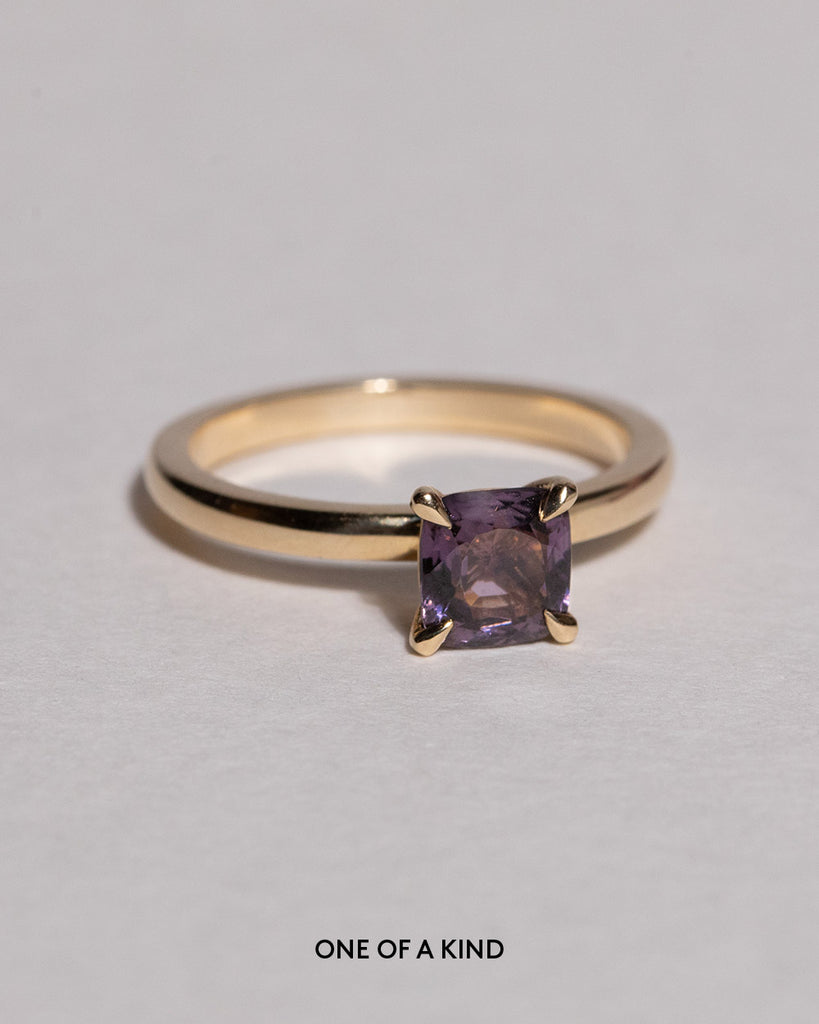 Purple Spinel solitaire engagement ring   set on a recycled solid gold band handmade in London by Maya Magal London