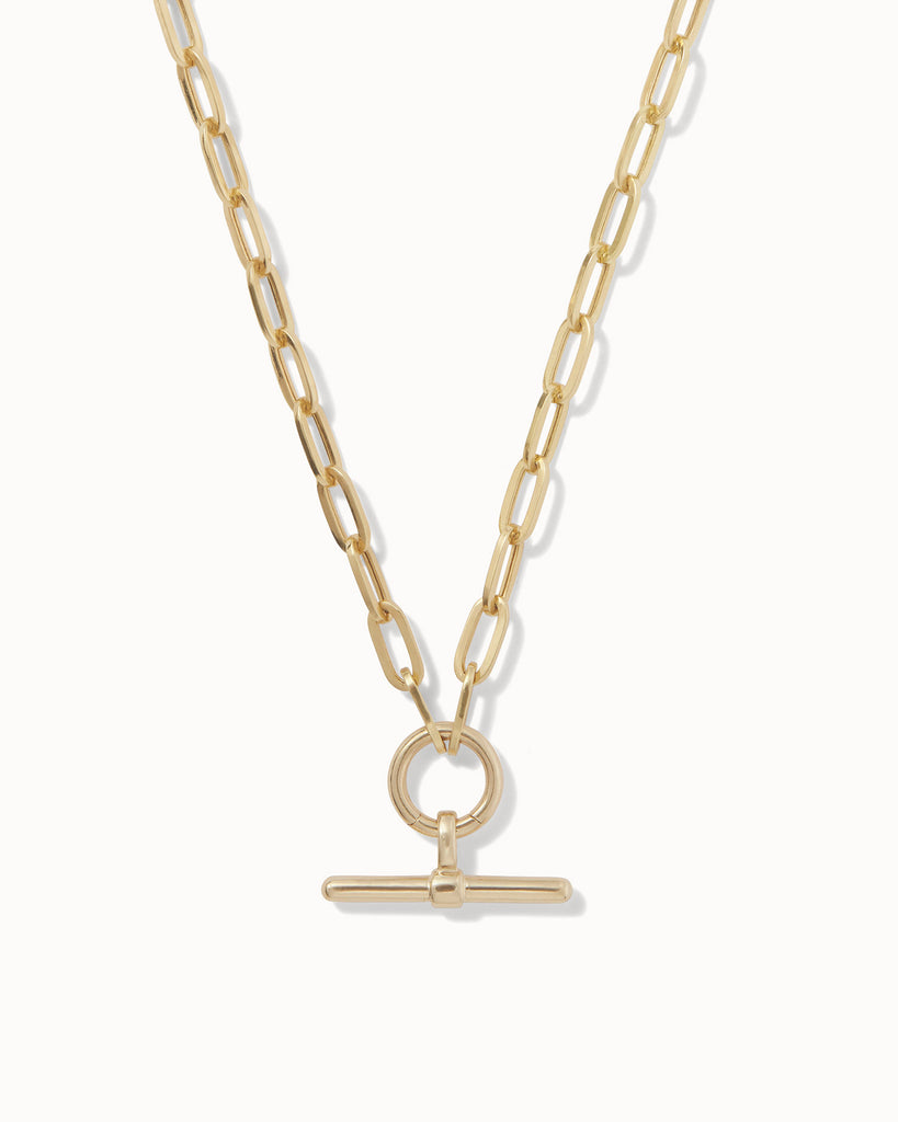 Recycled 9ct solid gold chain necklace with t-bar charm handmade in London by Maya Magal London