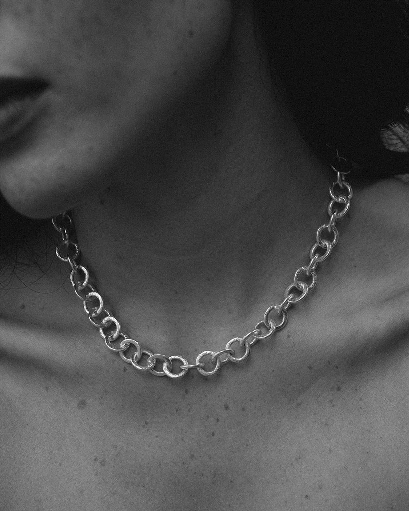 statement chain necklace with hammered texture Handcrafted in sterling silver in London by Maya Magal London