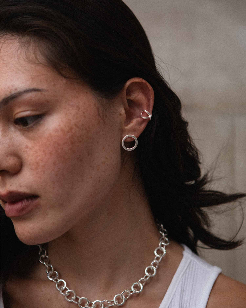 sterling silver ear cuff featuring a cross detail handcrafted in London by Maya Magal London