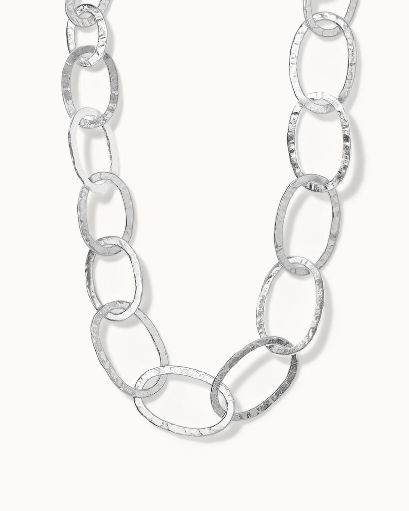 Oversized statement chain necklace with hammered texture Handcrafted in sterling silver in London by Maya Magal London