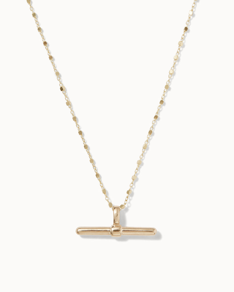 Recycled 9ct solid gold chain with t-bar charm handmade in London by Maya Magal London