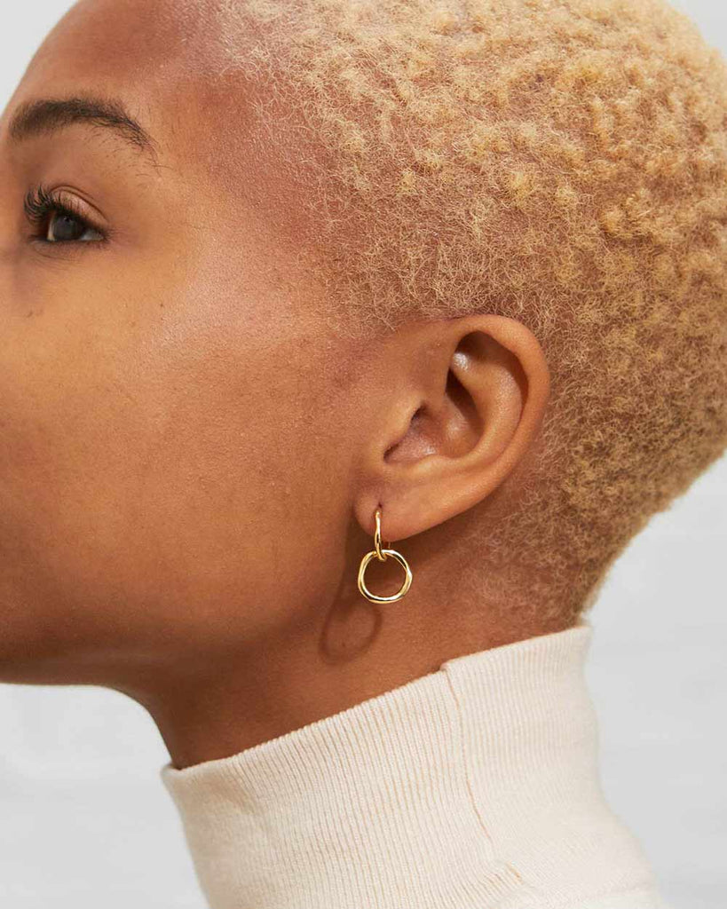 18ct Gold Plated Interlinked Huggie Hoop Earrings handmade in London by Maya Magal sustainable jewellery brand