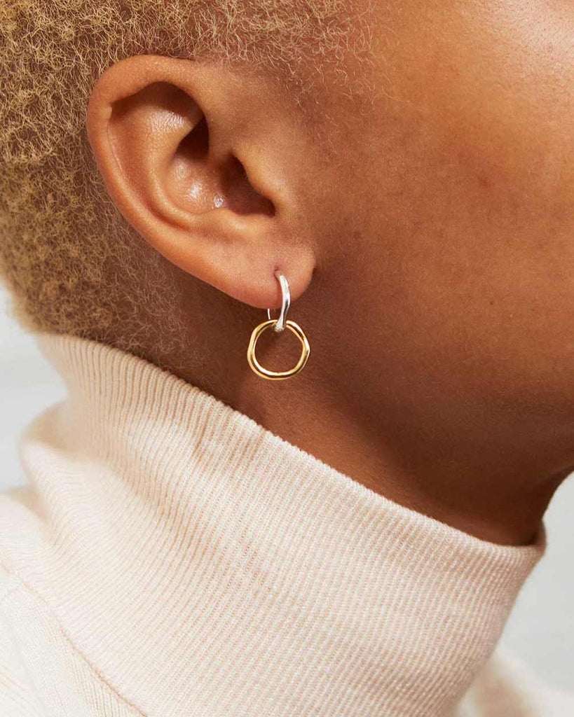 18ct Gold Plated and 925 Recycled Sterling Silver Interlinked Huggie Hoop Earrings handmade in London by Maya Magal sustainable jewellery brand