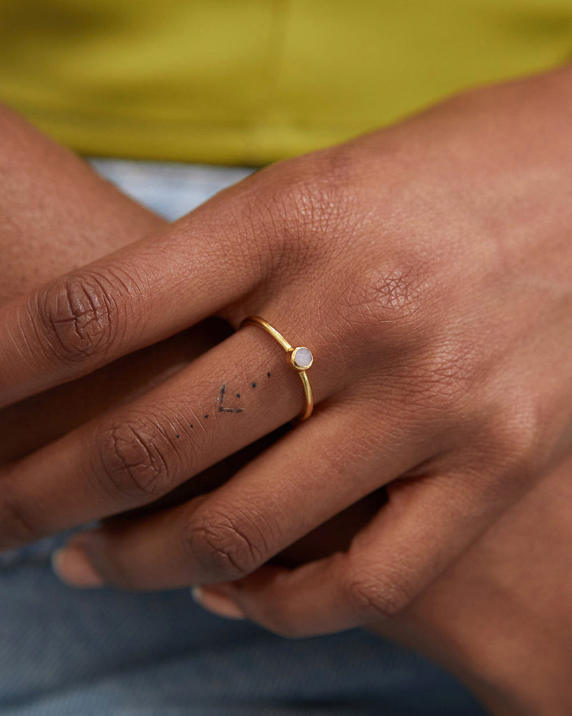 18ct Gold Plated Rough Gemstones Moonstone Ring handmade in London by Maya Magal contemporary jewellery brand