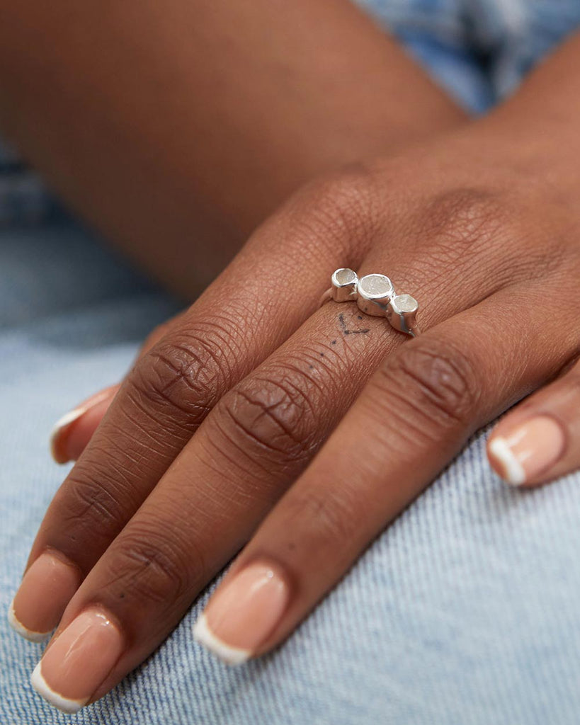 925 Recycled Sterling Silver Rough Gemstones Triple Moonstone Ring handmade in London by Maya Magal contemporary jewellery brand