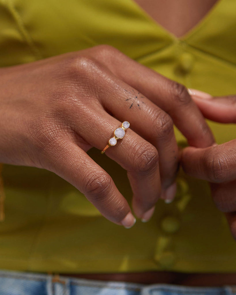 18ct Gold Plated Rough Gemstones Triple Pink Opal Ring handmade in London by Maya Magal contemporary jewellery brand