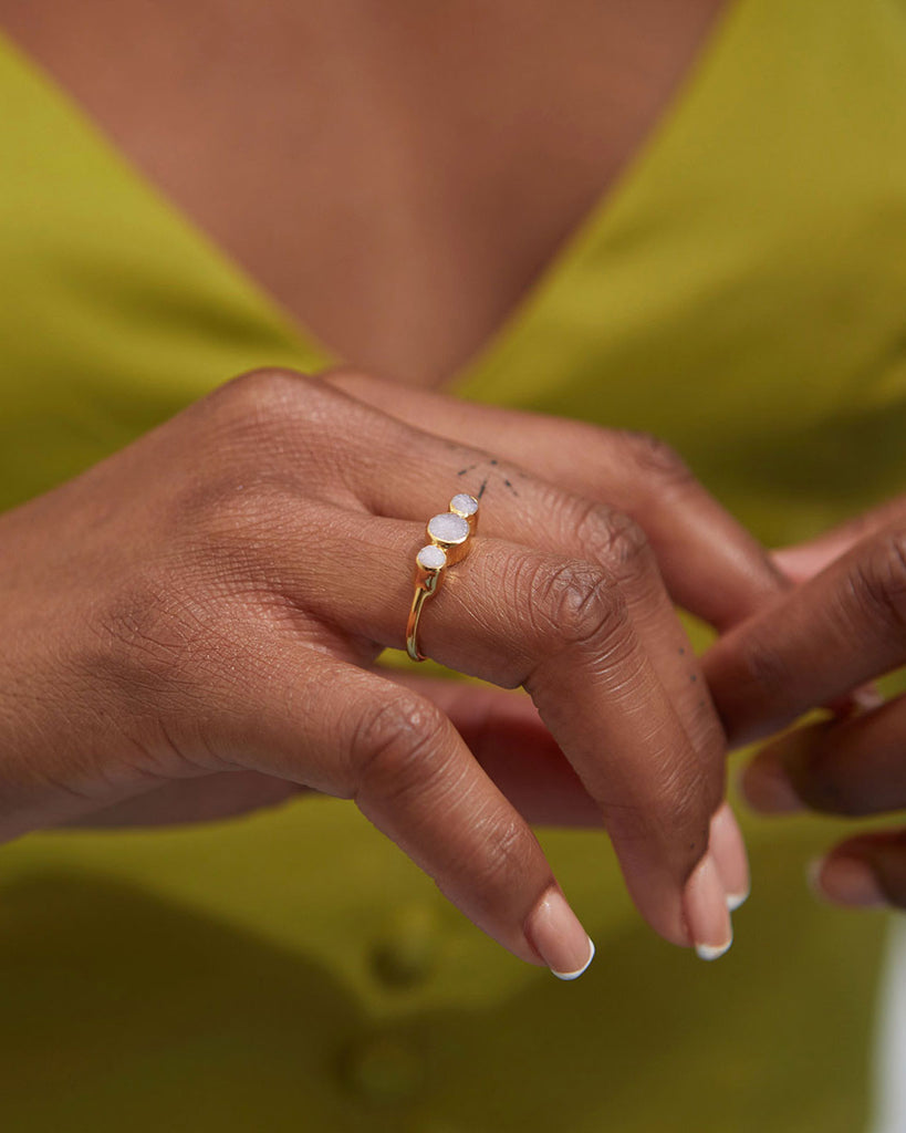 18ct Gold Plated Rough Gemstones Triple Pink Opal Ring handmade in London by Maya Magal modern jewellery brand