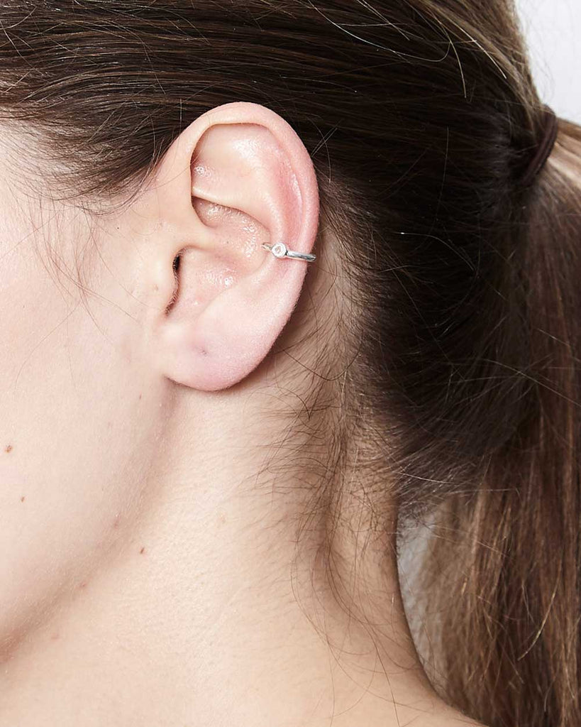 925 Recycled Sterling Silver Single Stone Ear Cuff handmade in London by Maya Magal sustainable jewellery brand