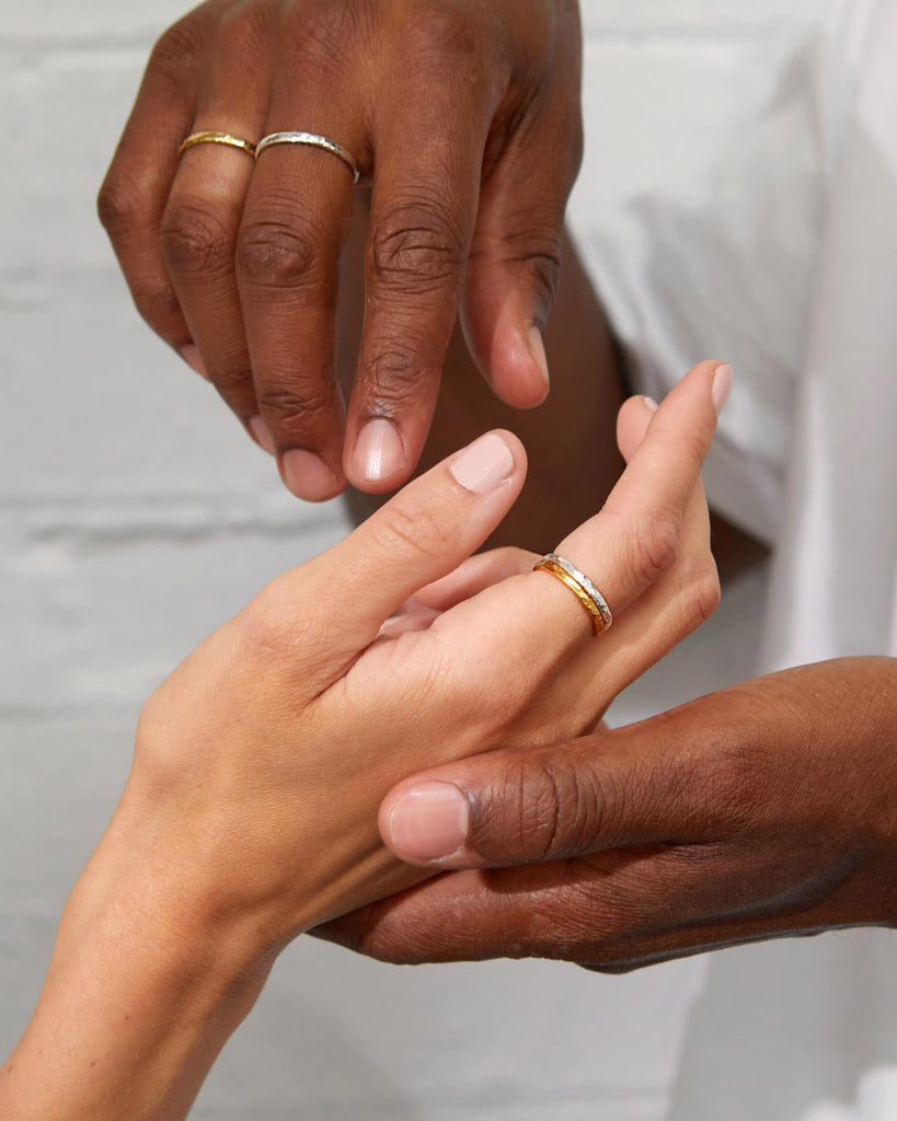 18ct Gold Plated Beaten Stacking Ring handmade in London by Maya Magal suatainable jewellery brand