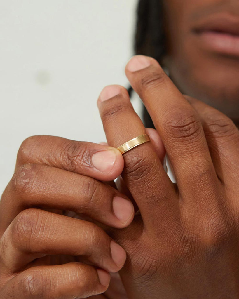 9ct Solid Gold Bevelled Edge Ring - 4mm Band handmade in London by Maya Magal contemporary jewellery brand